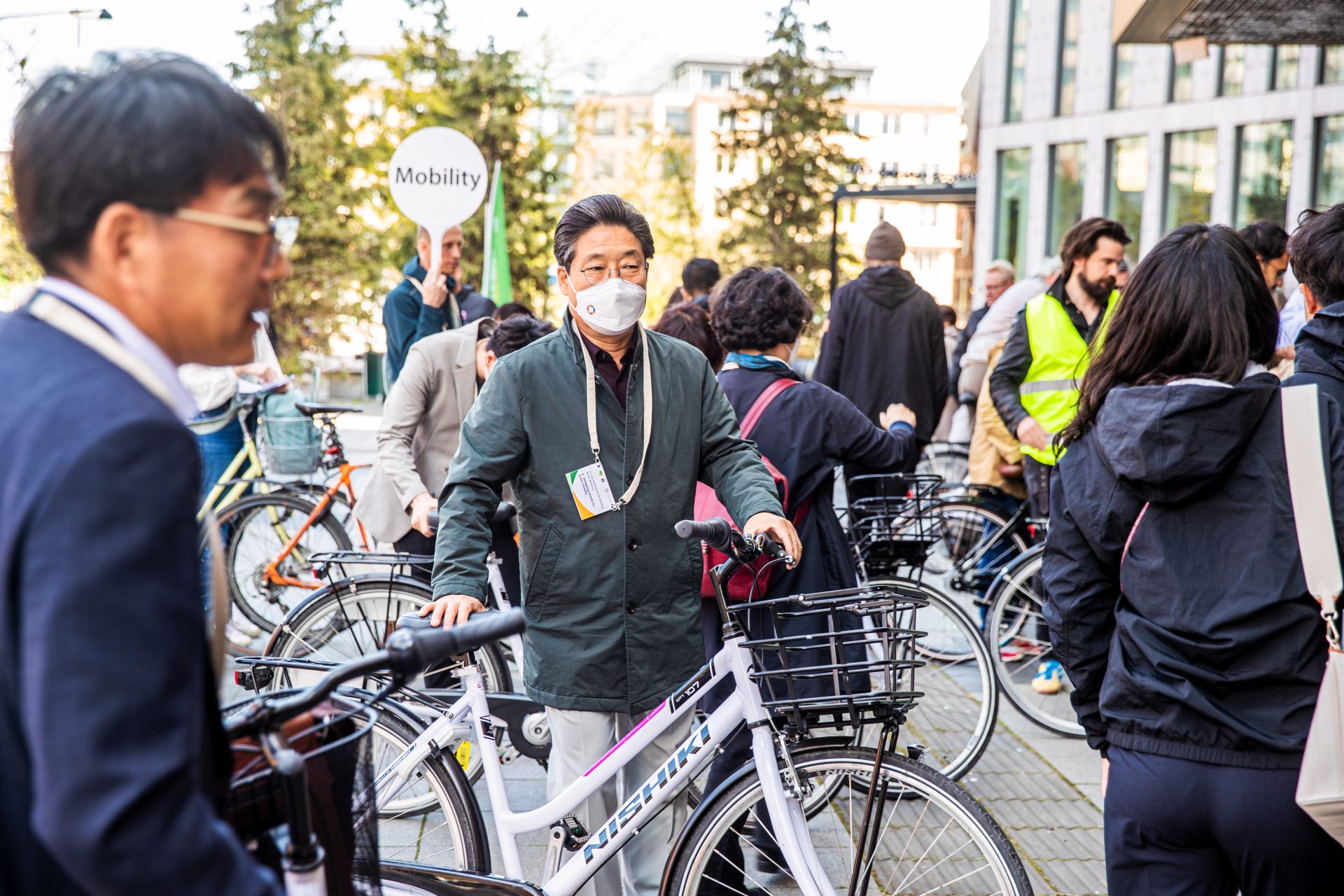 Cyclists parking their bikes for the day at the ICLEI World Congress.